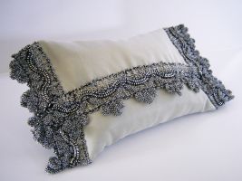 Made using 100% fine silk in duck egg blue and finished with a beautiful heavy aged metallic silver vintage lace trim. Each French sachet is weighted and filled with fresh natural lavender from Provence.
Offering a delicate scent.
 Price: &pound;11.75